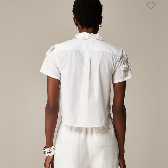 J Crew - Collection cropped button-up shirt with floral appliqués - White - Picture 4 of 5